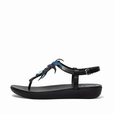 Fitflop Tia Jewel Feather Leather Back-Strap - Sandalen Damen - Schwarz (LNO406315)